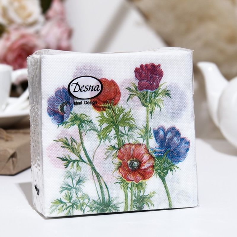 Салфетки бумажные 1сл. Design 28166 (25*25см.) 40шт. "Анемоны" РБ