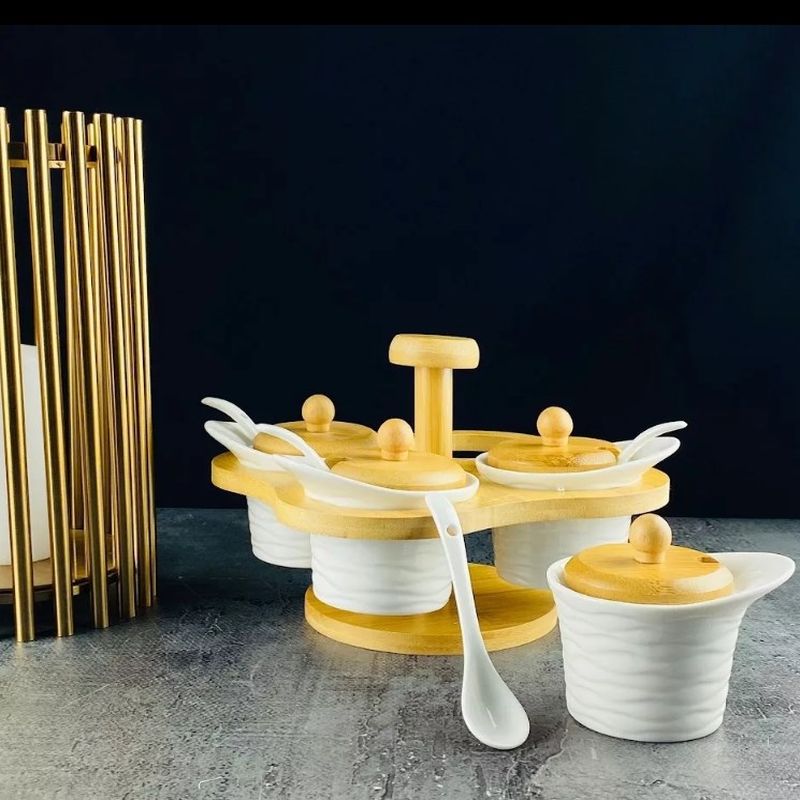 Набор банок 140-088 BAMBOO  (4шт.*0,1л.)на бамб. подставке + ложки (подар.уп.)