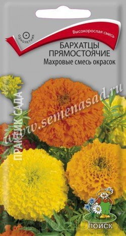 Бархатцы прямостоячие махровые СМЕСЬ ОКРАСОК 0,5гр. (Поиск)