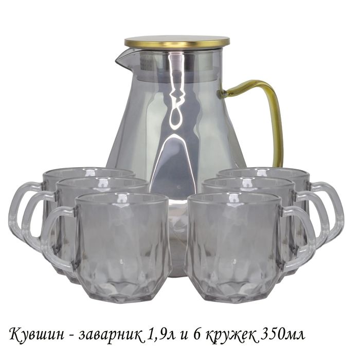 Набор д/сока 589-029 (кувшин 1,9л., 6 кружек 350мл.)серебро (подар. уп.)