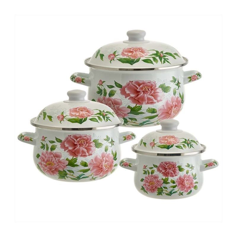 Набор посуды эмал. EM-1640 "Пионы" (3к.:1,5/2,8/3,6л.) MetaLLoni  Дел.