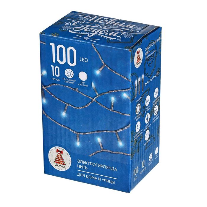 Гирлянда эл. нить 10,0м. 351-767 вьюн, 100LED, белый, пост. свеч., прозрачный провод СНОУ БУМ Гирлянда эл. нить 10,0м. 351-767 вьюн, 100LED, белый, пост. свеч., прозрачный провод СНОУ БУМ