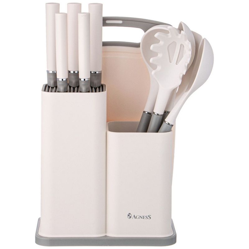 Набор ножей 671-213 12пр. (5 ножей, доска,половник,ложка,лопатка,шумовка,ложка д/спагетти, подставка