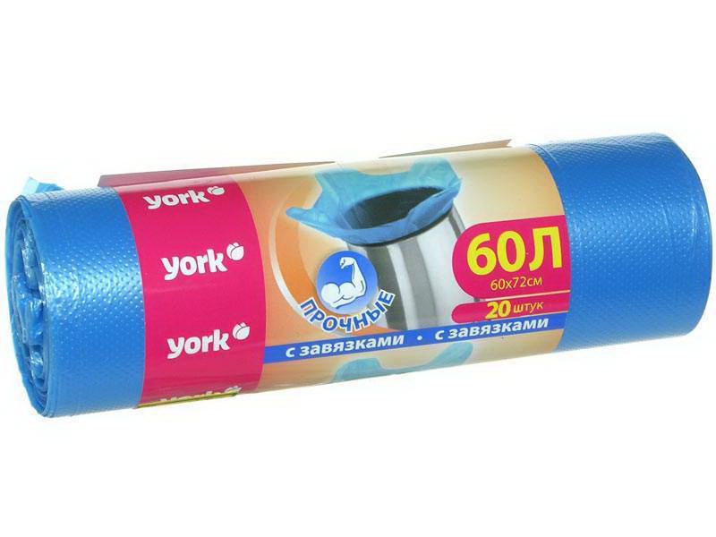 Мешки д/мусора  60л. (20шт.) с завязками YORK 0220