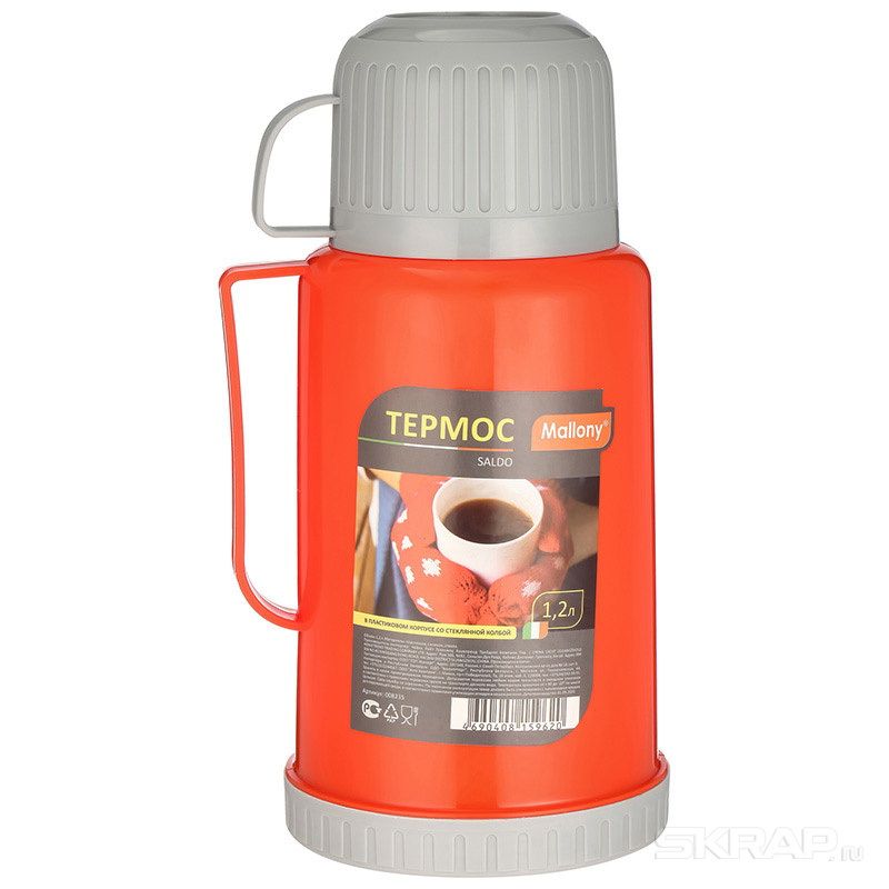 Термос стекл. SALDO, 1,2л. (пл.корп.) 008235 (Скр)