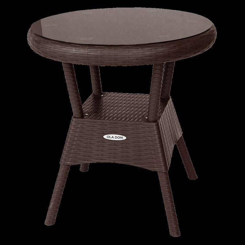 Стол кругл. "RATTAN Ola Dom" (d700мм.) 1479 со стеклом (коричневый)