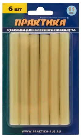 Клей д/термопистолета ПРАКТИКА 641-589 (6шт.11*100мм, белый, прозрачный) Клей д/термопистолета ПРАКТИКА 641-589 (6шт.11*100мм, белый, прозрачный)