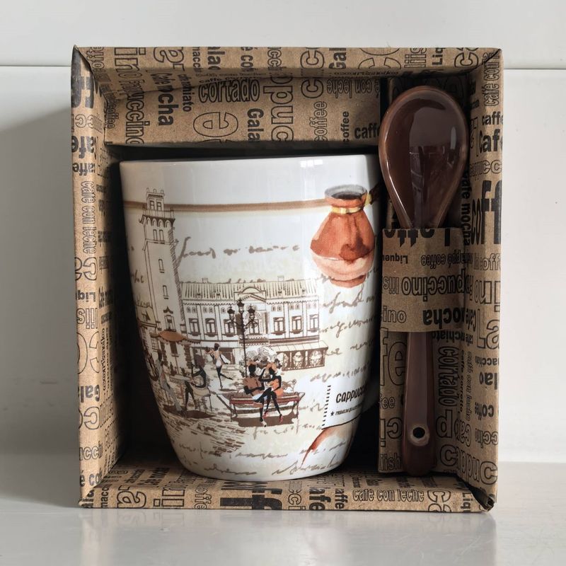 Кружка Бочка с ложкой "Кофейный дворик" R03H/3756 001535 340мл. (КС)