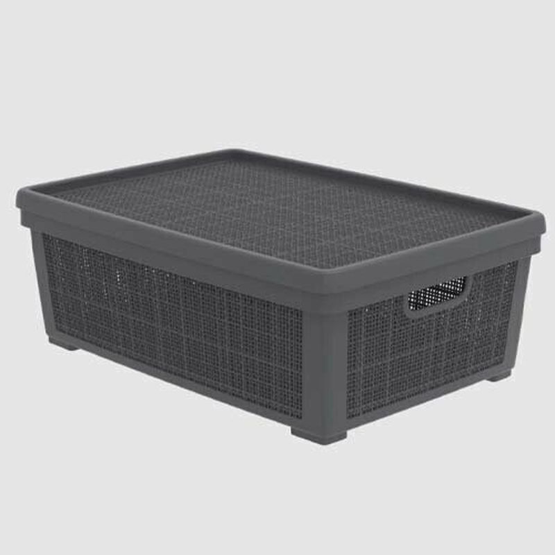 Корзина д/хранения "Лен" 22л. АП479 с крышкой (графит) (400*284*264мм)А-П
