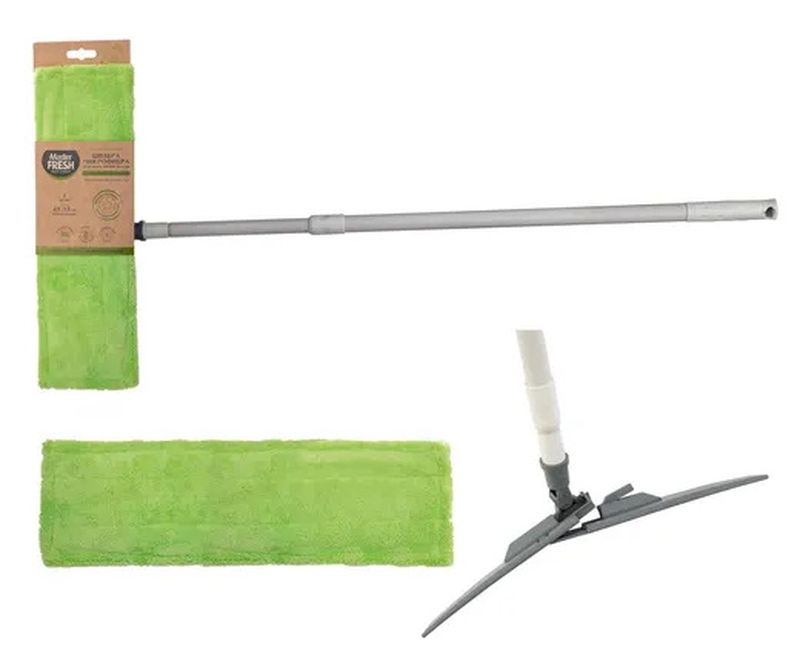 Швабра МАСТЕР ФРЕШ ЭКО 6886/7876 плоская СУПЕРвпитывающая (микрофибра с дл.ворсом) телескоп. ручка (