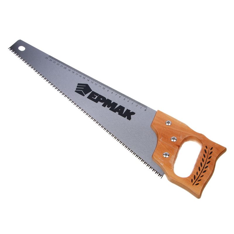 Ножовка 450/"Каленый зуб " 255-222 , линейка, дер. рукоятка ЕРМАК