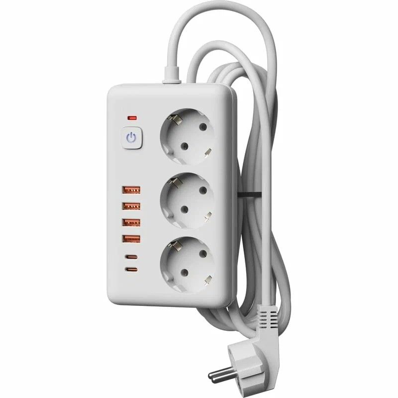 Сетевой фильтр 5м. 3роз. ПВС 3*1 выкл. (белый) 4 USB+2 USBC  "Космос"