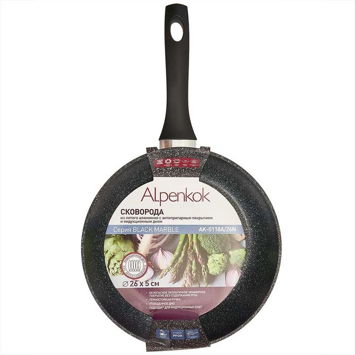 Сковорода АК-0118А/26N d26см. (лит.ал. а/пр.покр. BLACK MARBLE )