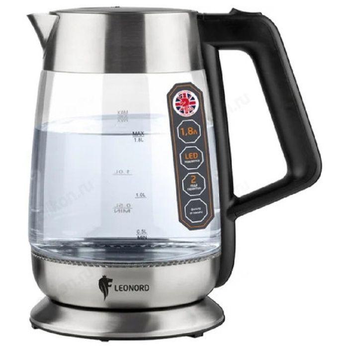Чайник эл. LEONORD LE-1508 2,2кВт. 1,8л. стекло. диск 104866 Скр.