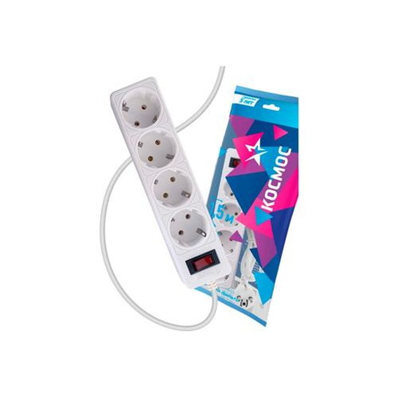 Сетевой фильтр 1,5м. 4роз. ПВС 3*0,75 (белый) "Космос"