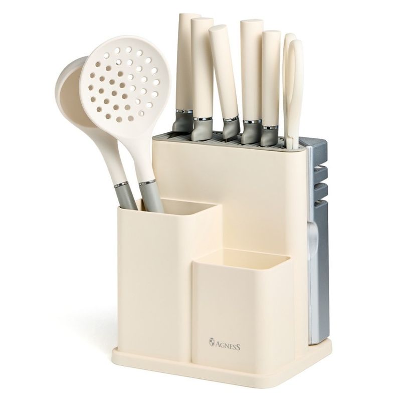 Набор ножей 671-225 11пр. (5 ножей, половник,лопатка,шумовка,ножницы, ножеточка, подставка) ВД