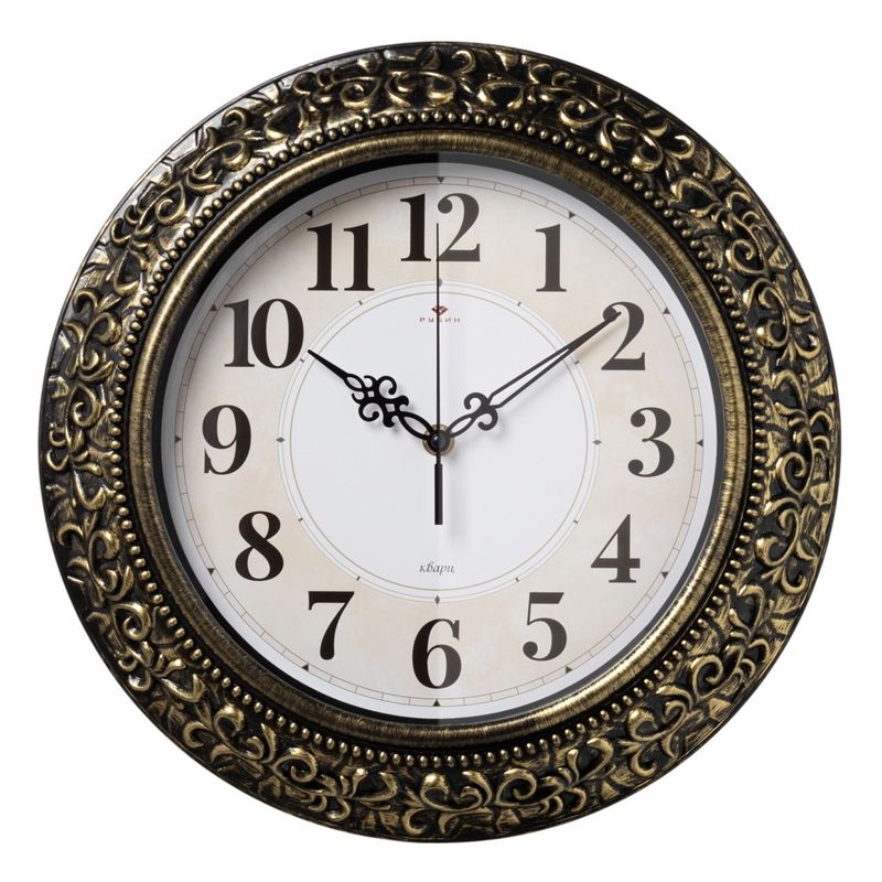 Часы настенные 3524-007 "Рубин" (d=35см) корпус черный с золотом "Классика"