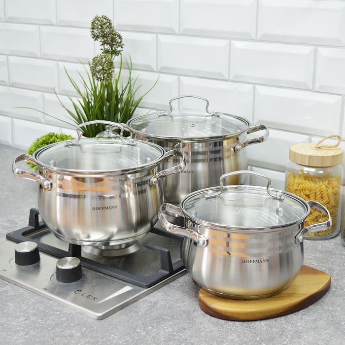 Набор посуды HM 54006 3к. 1,9/2,8/3,7л. (нерж. ст/крышки) ХМ