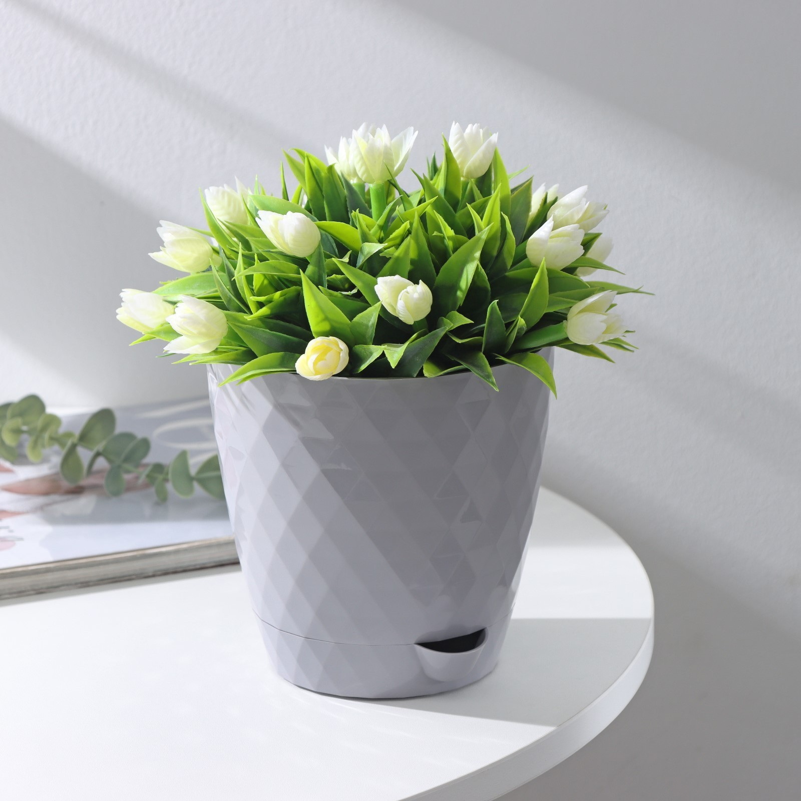 Горшок д/цв. РУМБА 1,5л. d14см. с корн. поливом 1750 (серый шелк) ДП