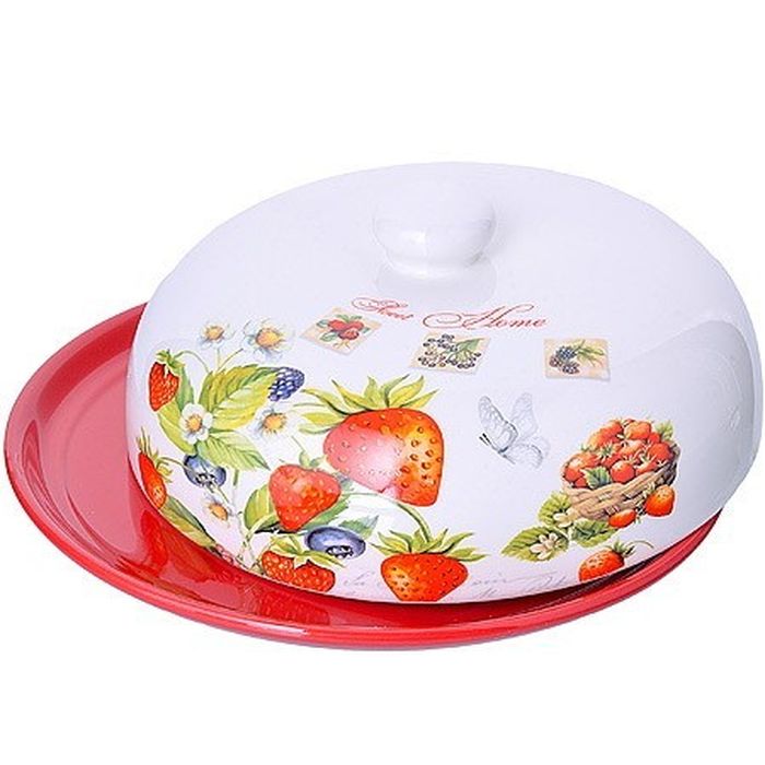 Блюдо д/блинов LR 30328 "Земляника" с крышкой (23,8*10,5см.) СКС