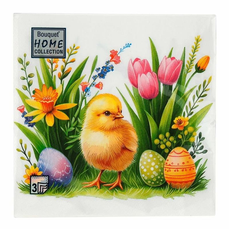 Салфетки бумажные 3сл. Home Coll 43459 (33*33см.) 20шт. ПАСХА "Веселый цыпленок" РБ