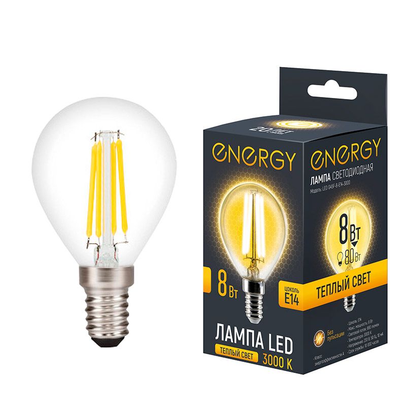 Лампа светодиодная Energy  8,0Вт. LED G45F Е14 3000 109321 Скр.